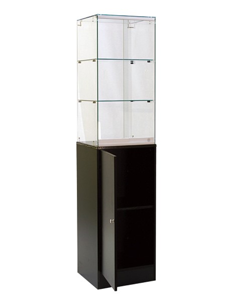 Black Glass Showcase Display Tower Cabinet 20"x18"x72"