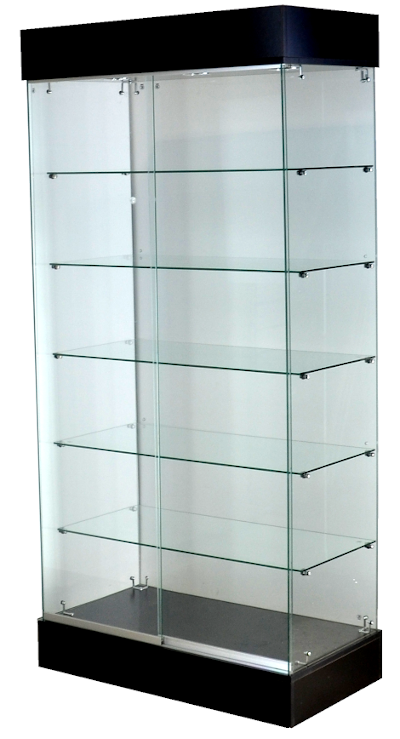 Black Frameless Museum Showcase Cabinet 35''x18"x76" Black Frameless Museum Showcase Cabinet 35''x18"x76"