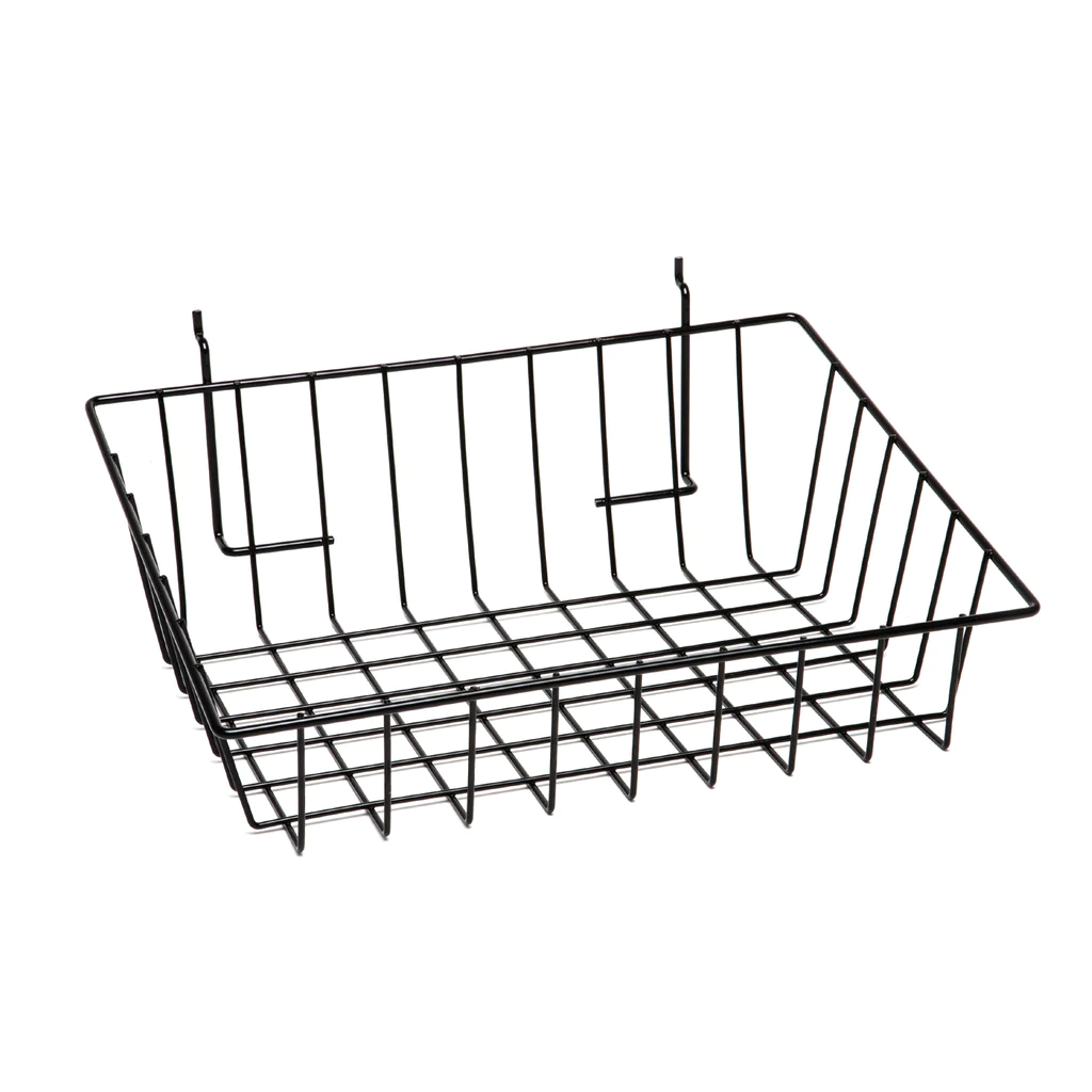 Slatwall/Pegboard Wire Baskets/Slant Front 12"x12"x3"