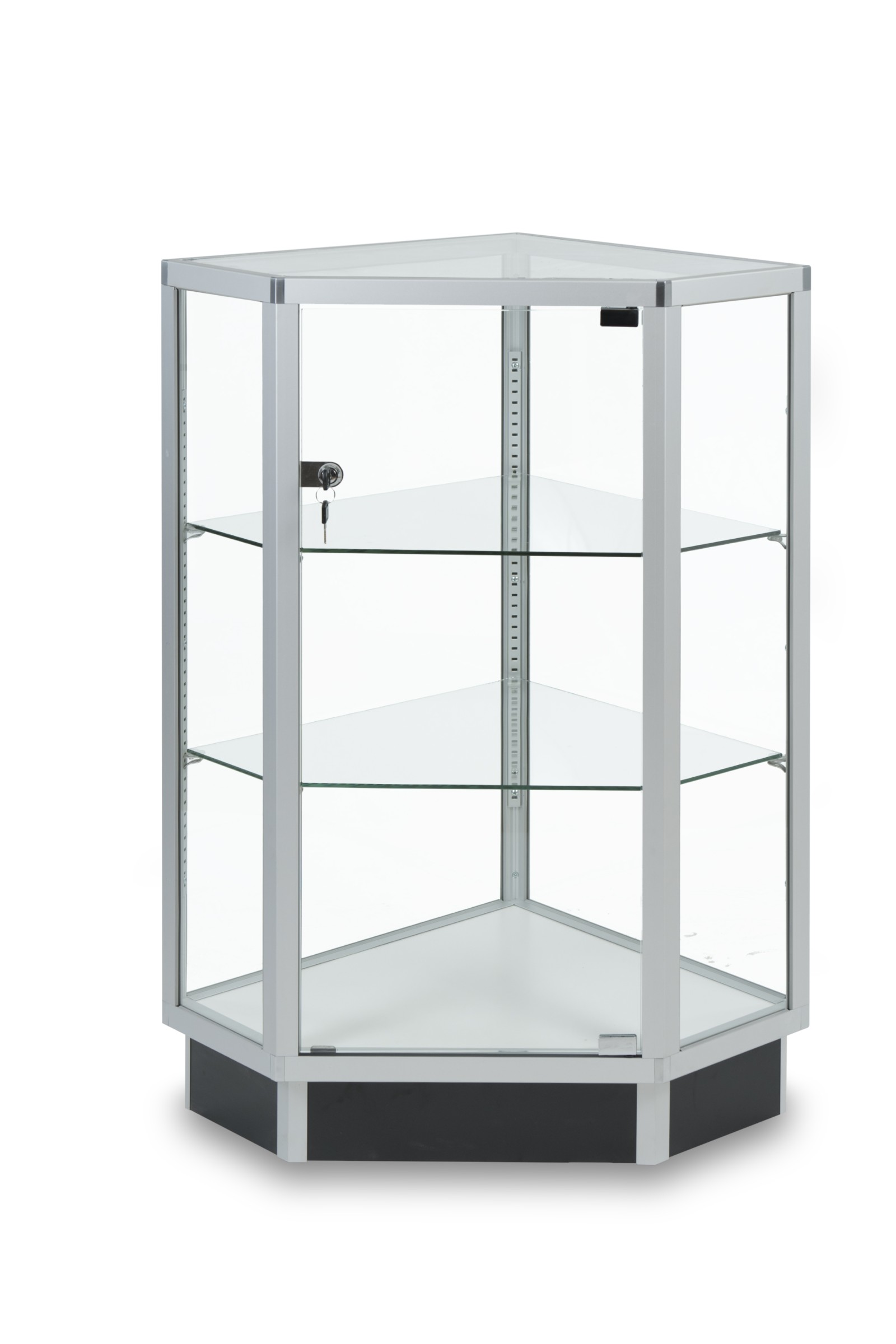 Square Edge Extra Vision Aluminum Corner Showcases 20"x20"x38" Square Edge Extra Vision Aluminum Corner Showcases 20"x20"x38"