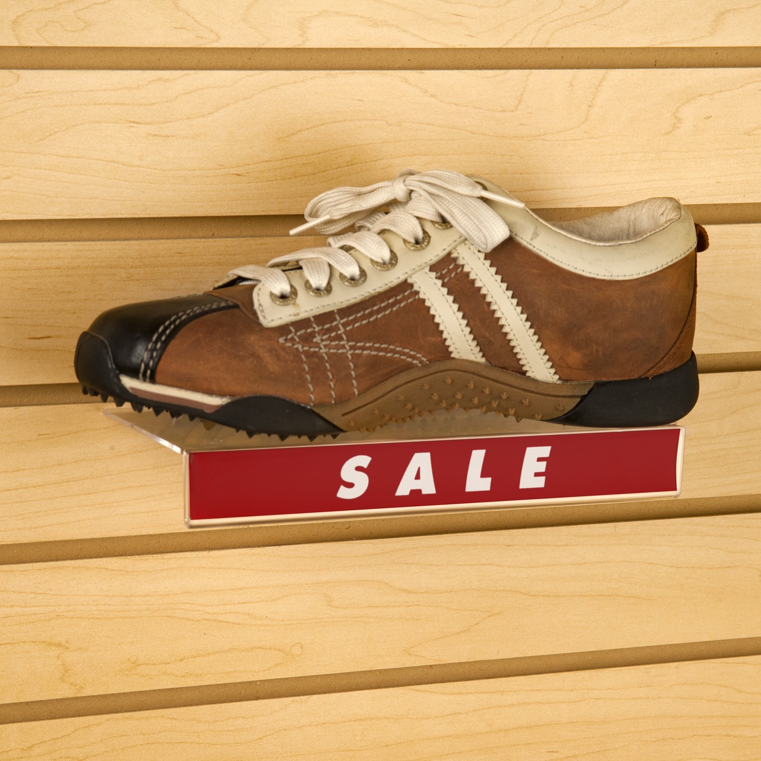 Acrylic Slatwall Shoe Shelf with Sign SlotSlatwall Shelving Acrylic