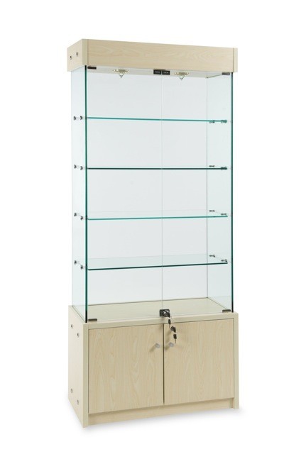 Maple Frameless Glass Showcase Cabinet 30"x14"x72"