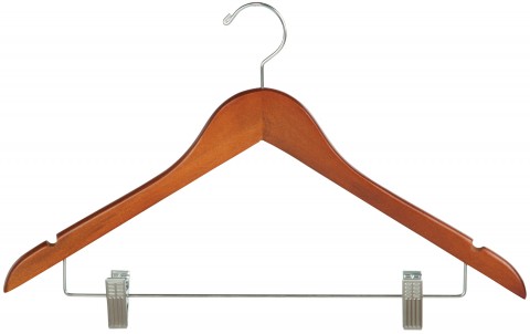 Teak Wood Suit Hangers with Clips 17"