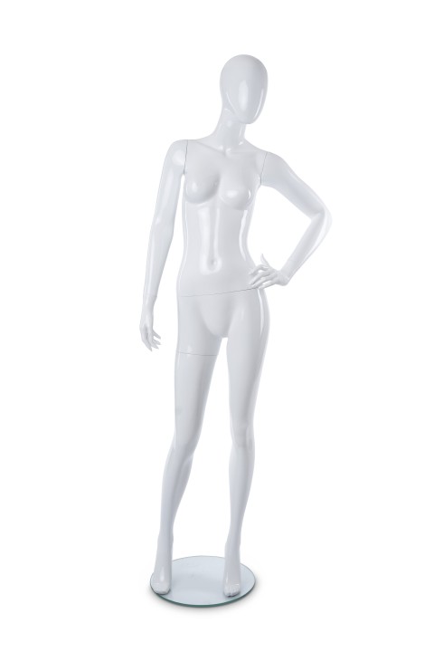 Adult Female Abstract Mannequin 70"H, Glass Base, Shiny White Adult Female Abstract Mannequin 70"H, Glass Base, Shiny White