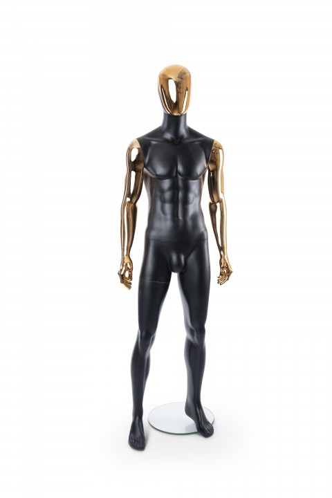 Matte Black Adult Male Mannequin/Copper Face & Arms