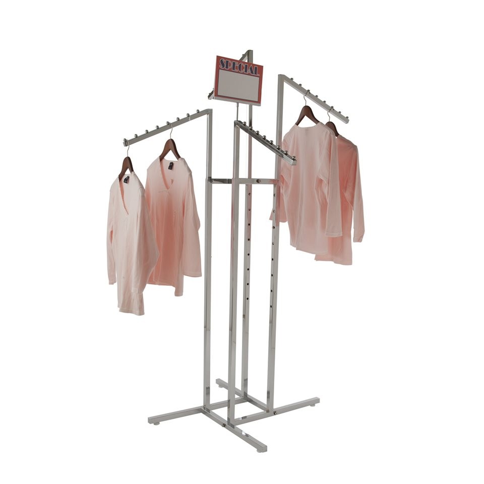Chrome Four Arm Slopped Waterfall Rack Chrome 2 Way & 4 Way Clothing Racks Retail Depot Canada