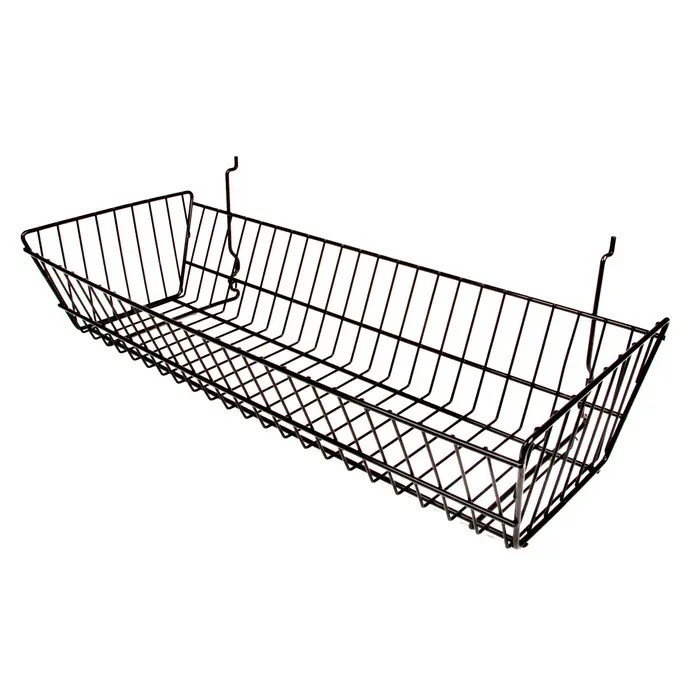Gridwall/Slatwall/Slatgrid Wire Basket 24"x5"x10" - Black