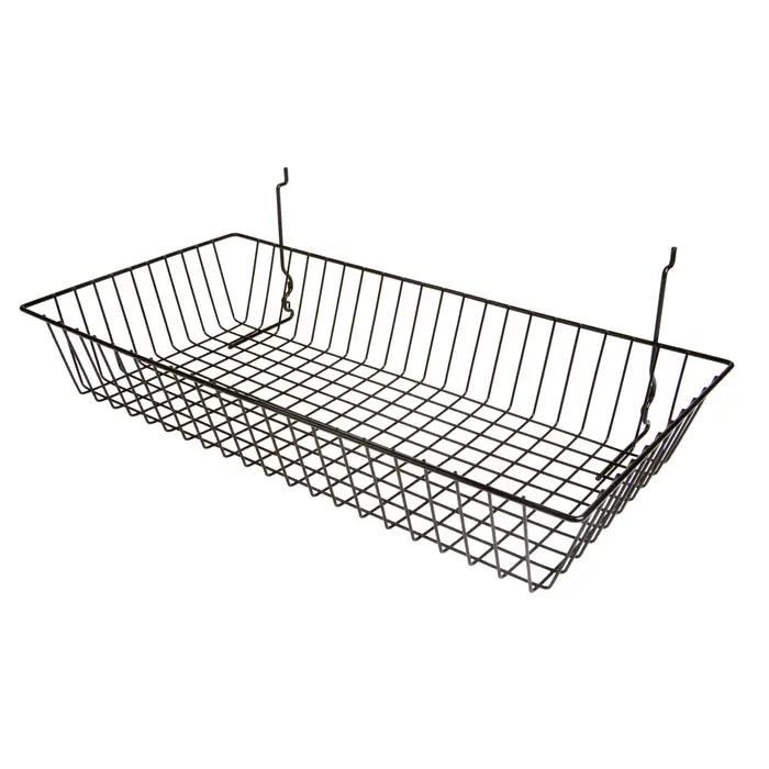 Black Gridwall/Slatwall Wire Basket 24"x4"x12" - Black