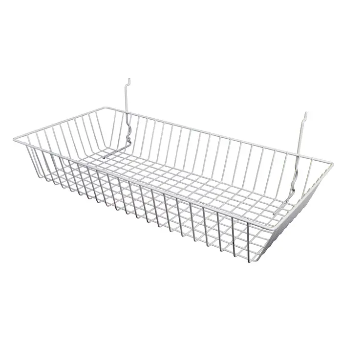 Black Gridwall/Slatwall Wire Basket 24"x4"x12" - White