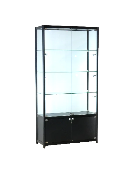 Aluminum Museum Showcase/with Storage 39 1/3"x15 3/4" x 78" - Black